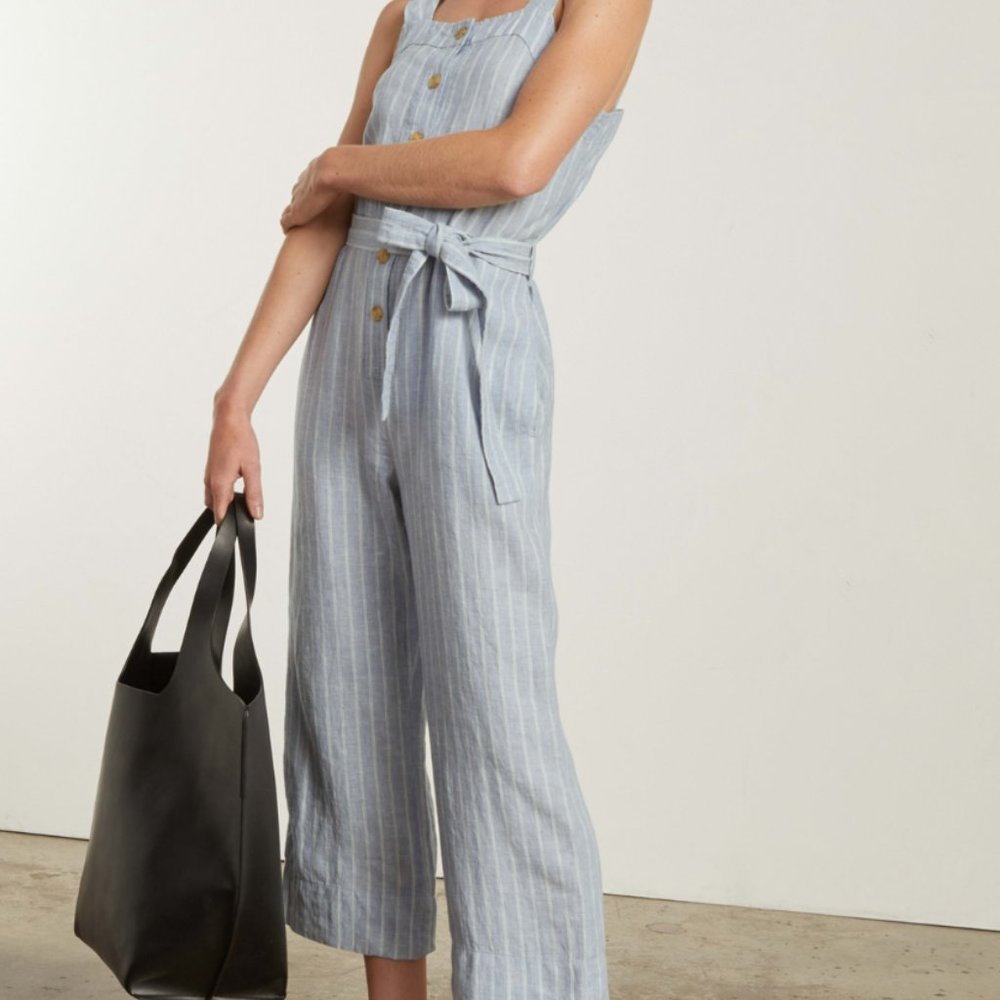 square neck linen jumpsuit - Picture 2 of 6